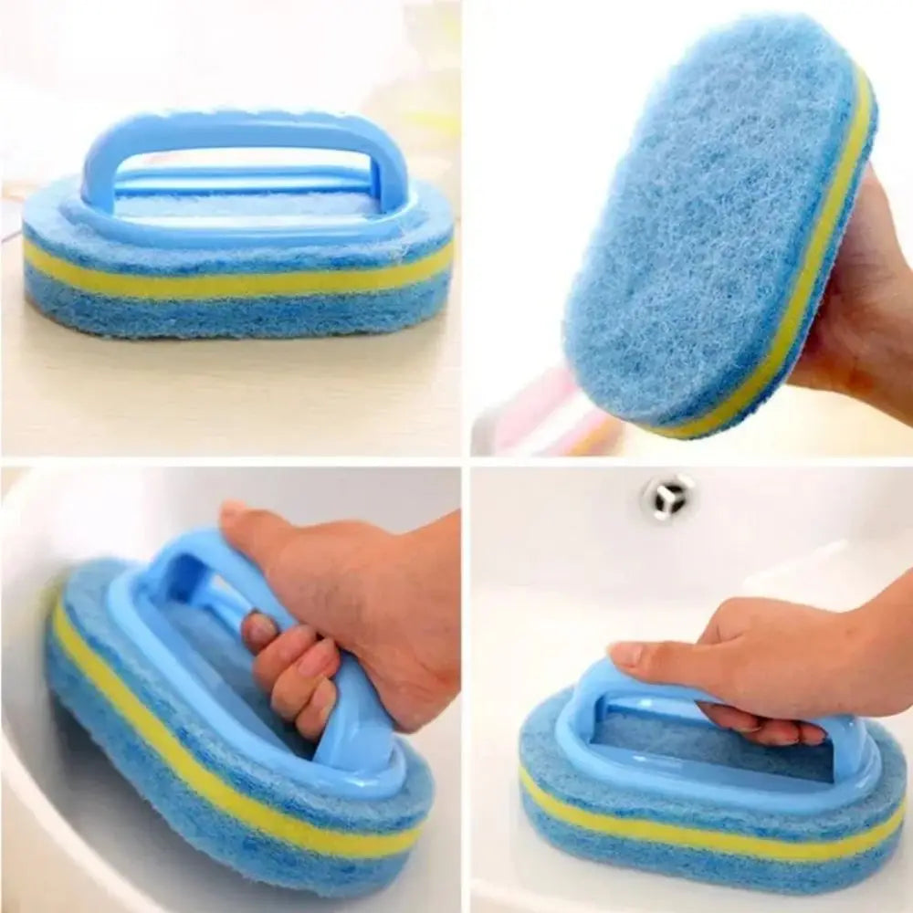 Multi-Functional Cleaning Sponge with Handle — Kitchen & Bathroom Scrubber