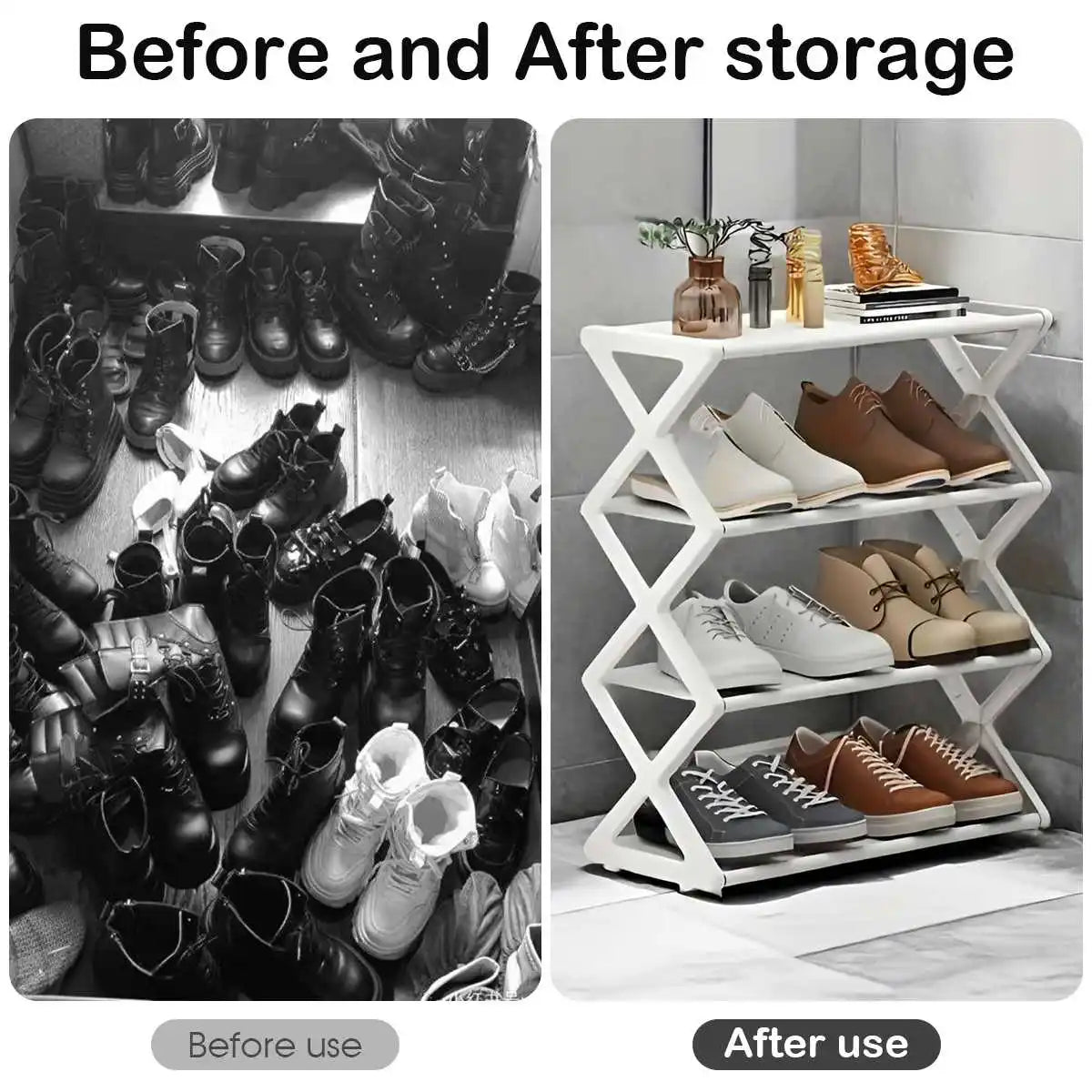 4-Tier X-Type Dustproof Shoe Storage Rack — Foldable Steel Organizer for Entryways, Bedrooms & Dorms