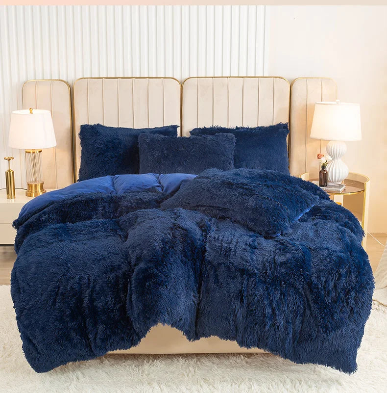 Plush Faux Fur Duvet Cover Set – Luxurious 3-Piece Bedding, 16 Colors & 10 Sizes