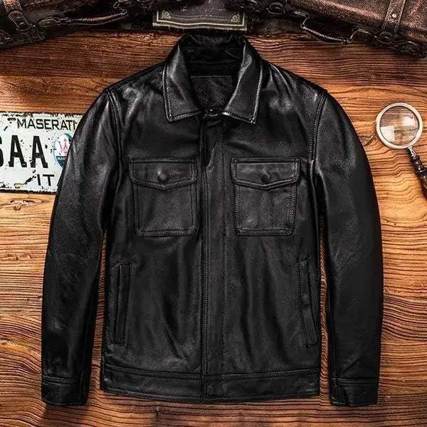 Men's Black PU Leather Jacket – Retro Casual Layer