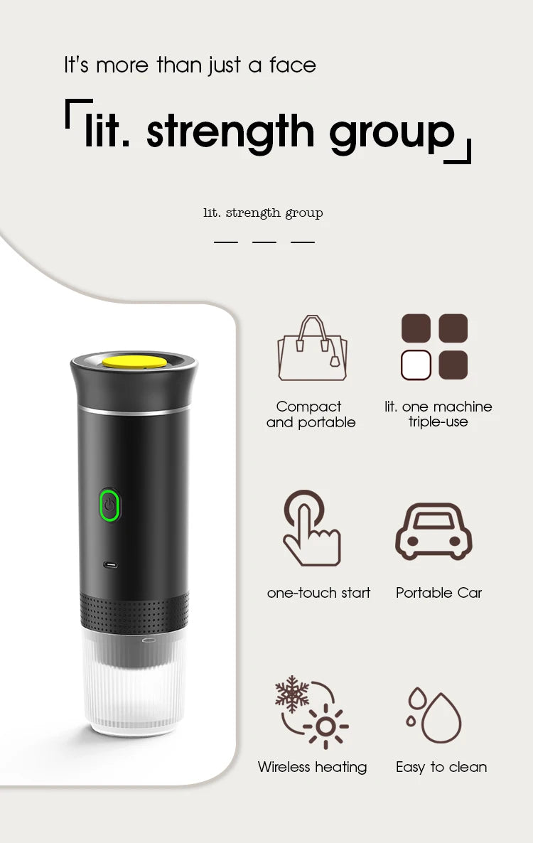 DENOKIN 3-in-1 Portable Espresso Coffee Machine — 20 Bar Pressure, USB-C Charging, Capsule & Ground Coffee Compatible for Travel, Car & Home
