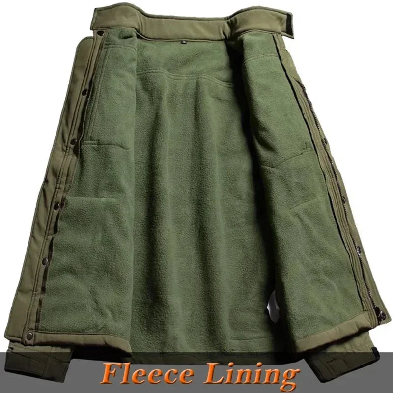 Men's Tactical Soft Shell Jacket & Cargo Pants Set – Waterproof Fleece-Lined Winter 2-Piece