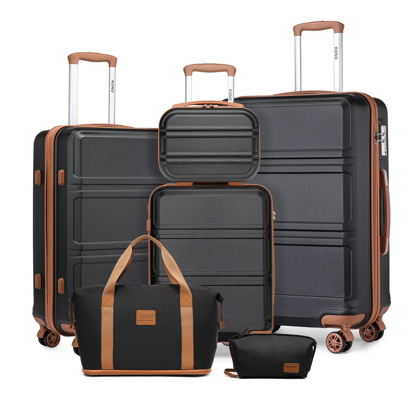 KONO 4/5/6-Piece Hardshell Luggage Set with Toiletry Bag — TSA Lock Spinner Wheels Travel Suitcase