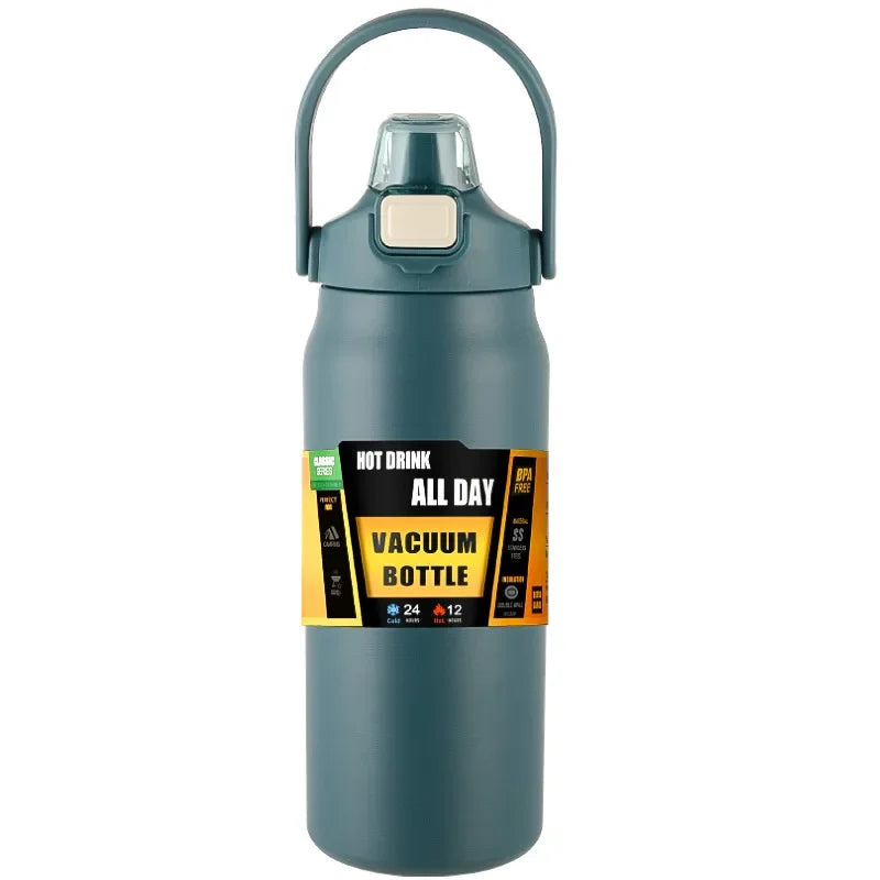 Insulated Stainless Steel Water Bottle with Pop-Up Straw – Double-Wall Vacuum, 24Hr Cold/8Hr Hot, 800ml–1500ml, 9 Colors