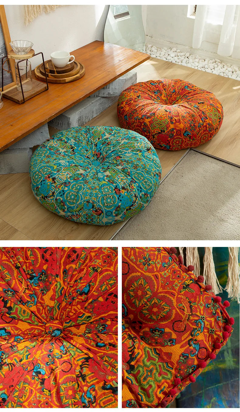 Bohemian Floor Cushion – Thickened Cotton Linen Moroccan Tatami Mat & Window Seat Pillow