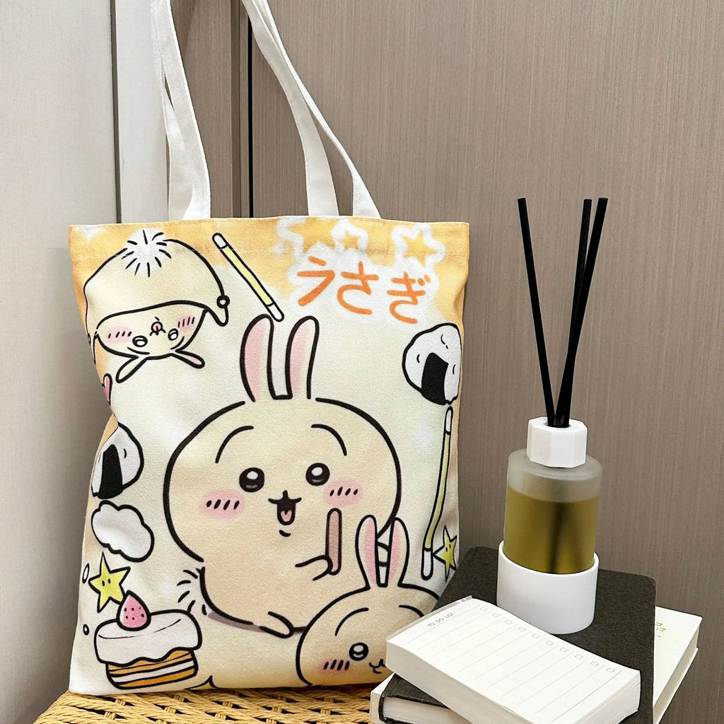 Chiikawa Hachiware Canvas Tote Bag – Large Capacity Foldable Shoulder Shopping Bag for Women