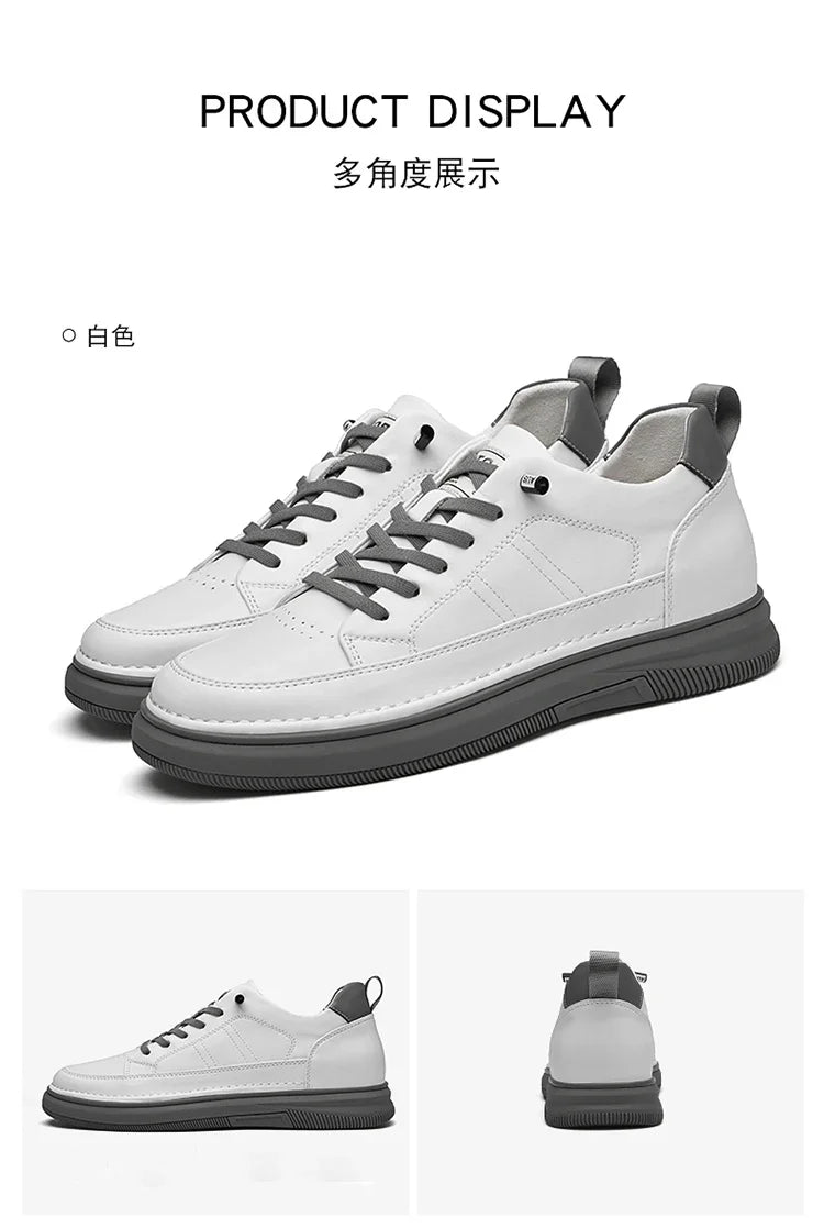 Men's Genuine Leather Height-Boosting Sneakers — +6cm