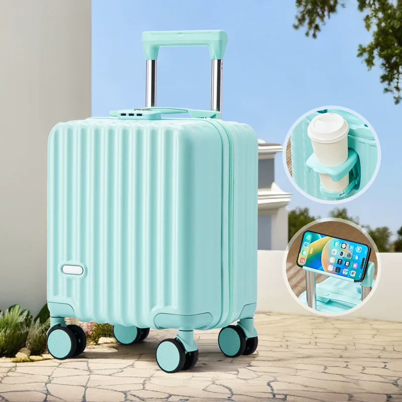 14" Lightweight Carry-On Boarding Suitcase with Cup Holder — Compact Travel Luggage