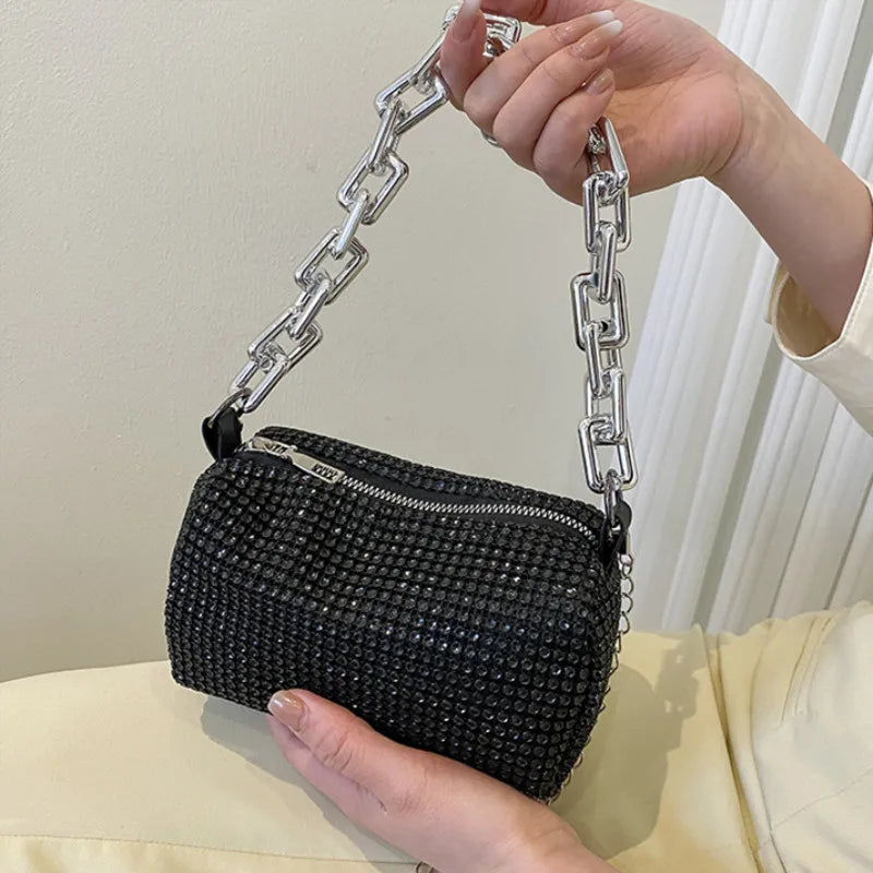 Rhinestone Glitter Mini Crossbody Bag – Chain Prom Purse Pillow Shoulder Bag for Women