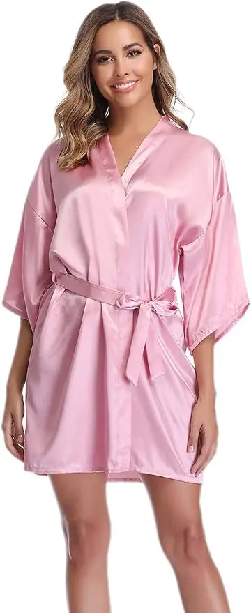 Women's Short Satin Kimono Robe | Bridal Dressing Gown Nightdress