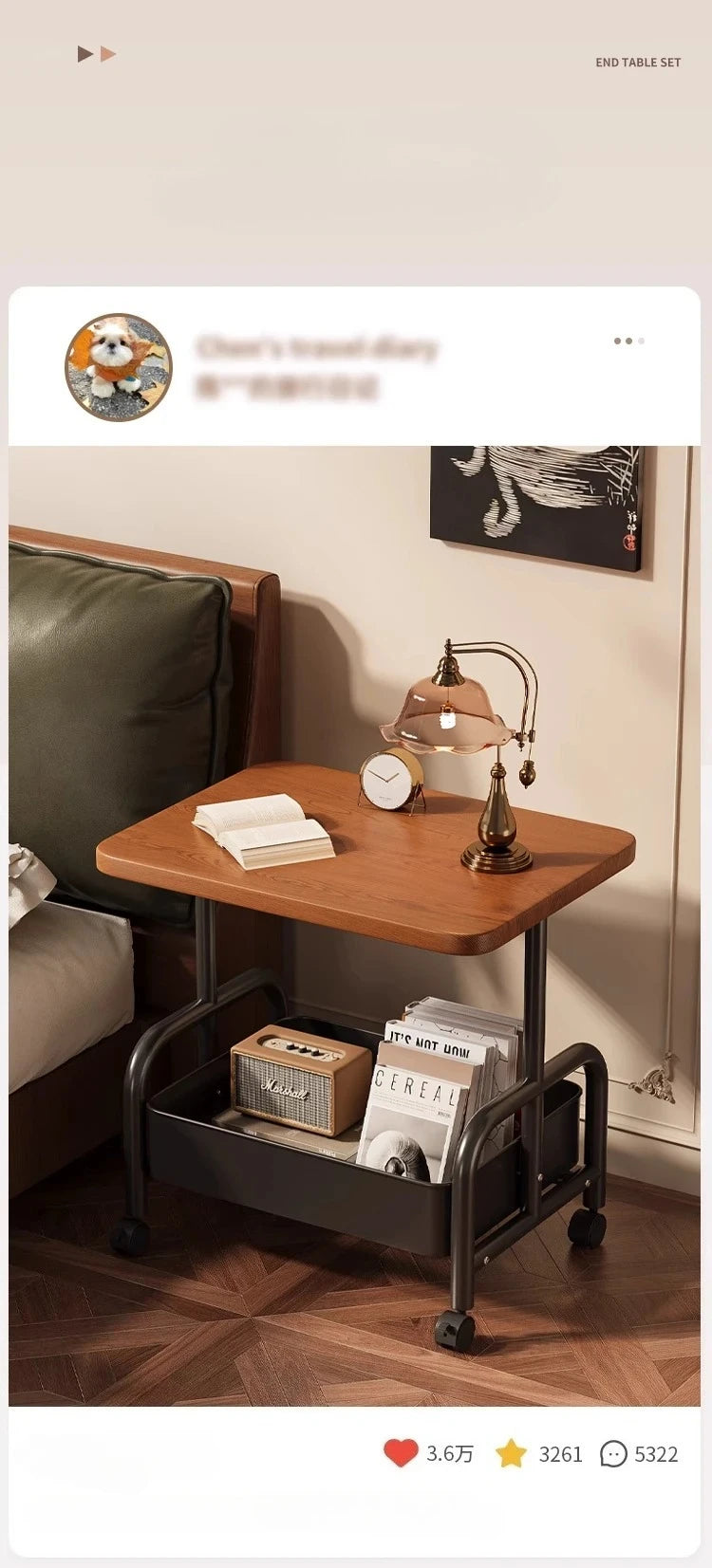 Rolling Laptop Desk & Sofa Side Table with Storage Basket