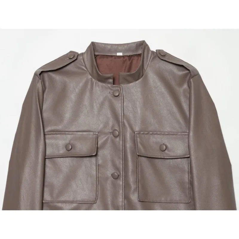 Women's Belted Jacket – Stand Collar Button Front