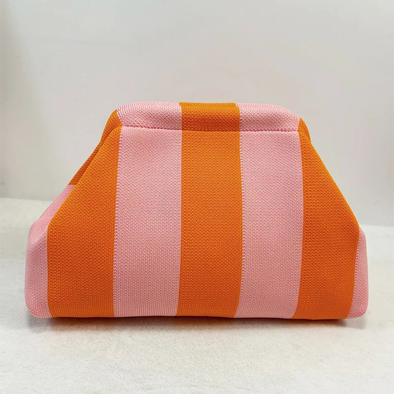 Woven Crochet Cotton Clutch Bag – Colorblock Knit Dumpling Cloud Purse for Women