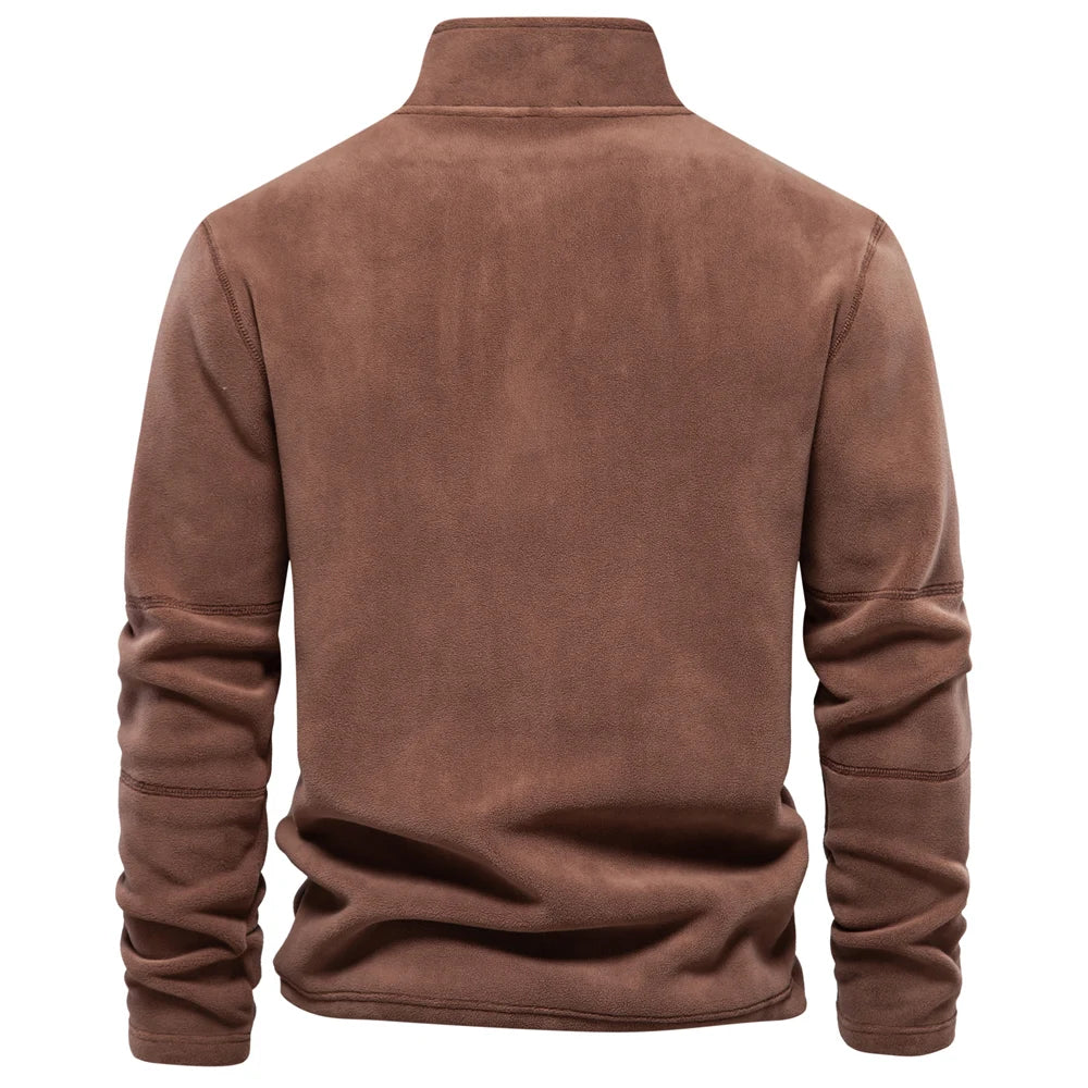 Men's Zip Neck Fleece Pullover Sweatshirt — Quarter-Zip Warm Layering Top