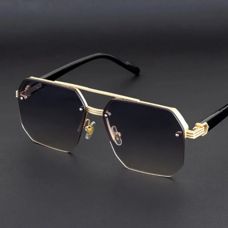 Men's Square Half-Frame Metal Sunglasses – UV400 Photochromic Retro Fashion Eyewear, 5 Lens Colors