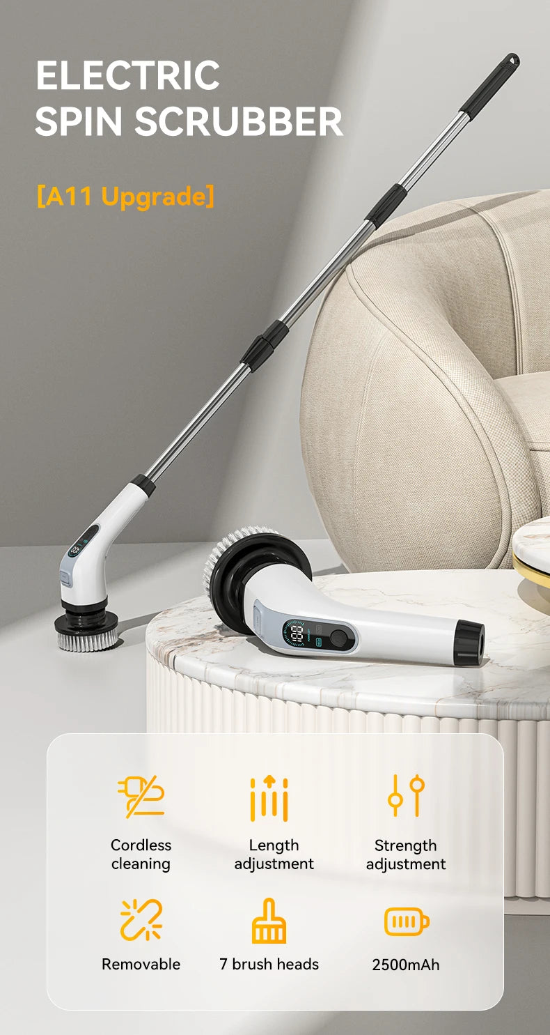 Cordless Electric Cleaning Brush – 7-Piece Spin Scrubber Kit for Bathroom, Kitchen & Shower