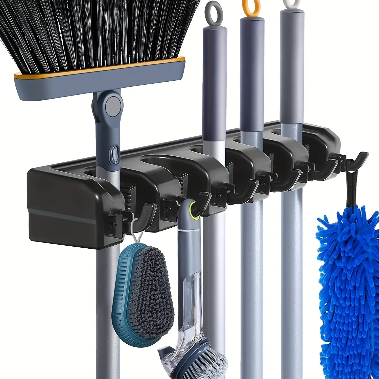 Wall Mounted Mop & Broom Holder — 3/4/5 Position Multi-Functional Storage Rack