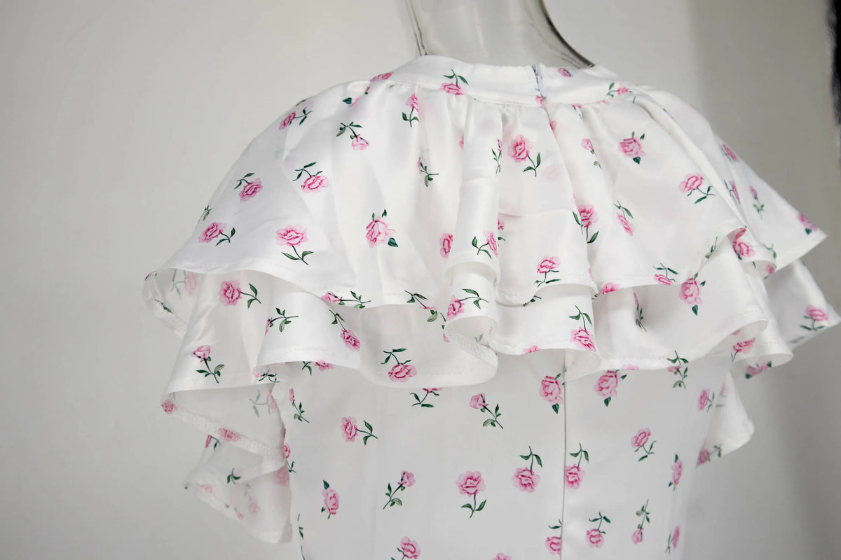 Women's Ruffled Floral Short Skirt – V-Neck Pleated Dress Shorts for Spring & Summer 2026