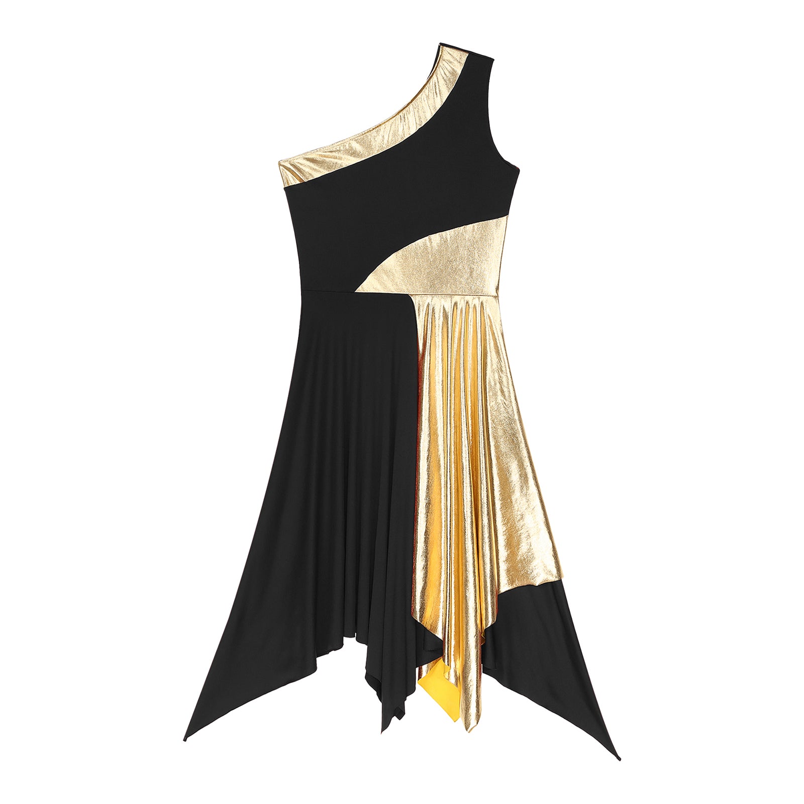 One Shoulder Irregular Hem Dance Performance Dress — Lyrical Worship Dancewear Costume