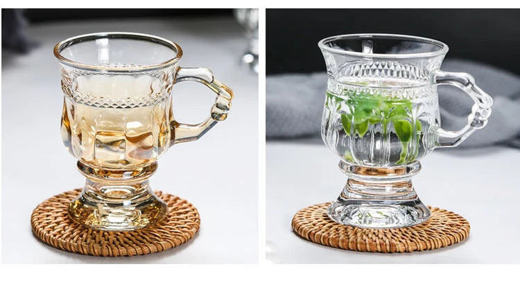Vintage Embossed Glass Cup with Handle