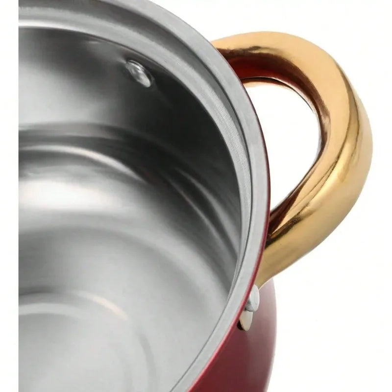 Nonstick Cookware Set – Wine Red with Gold Handles