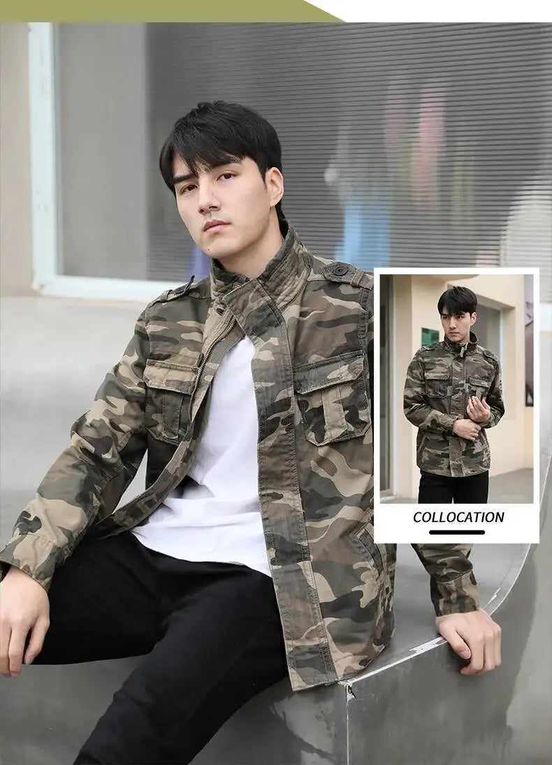 Men's Camouflage Cotton Work Jacket – Stand Collar