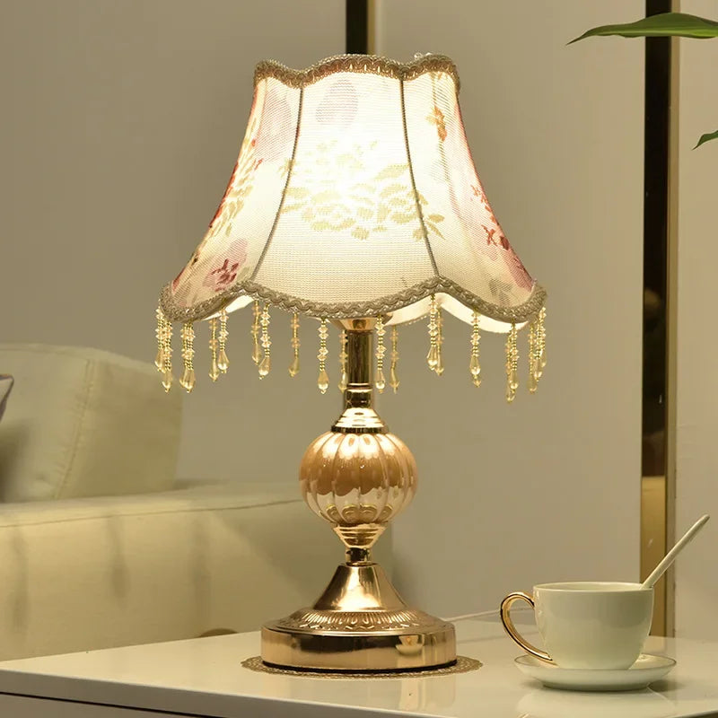 Bedside Lamp – Fabric Shade & Gold or White Base