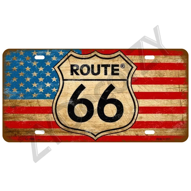 Route 66 Vintage Car Garage Tin Sign — Retro Wall Art Decor