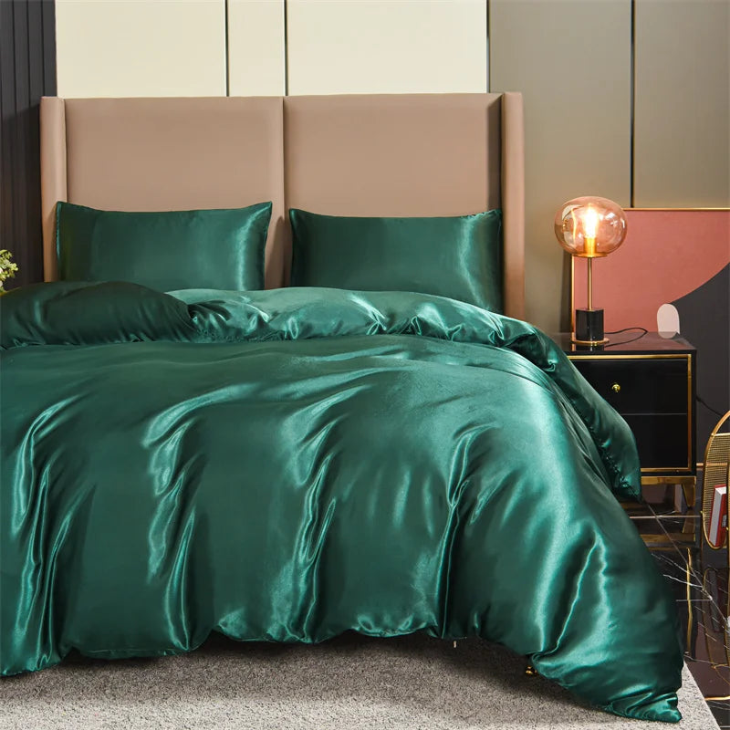 Satin Solid Color Duvet Cover Set – Silky Soft 3-Piece Bedding, 8 Colors & 11 Sizes