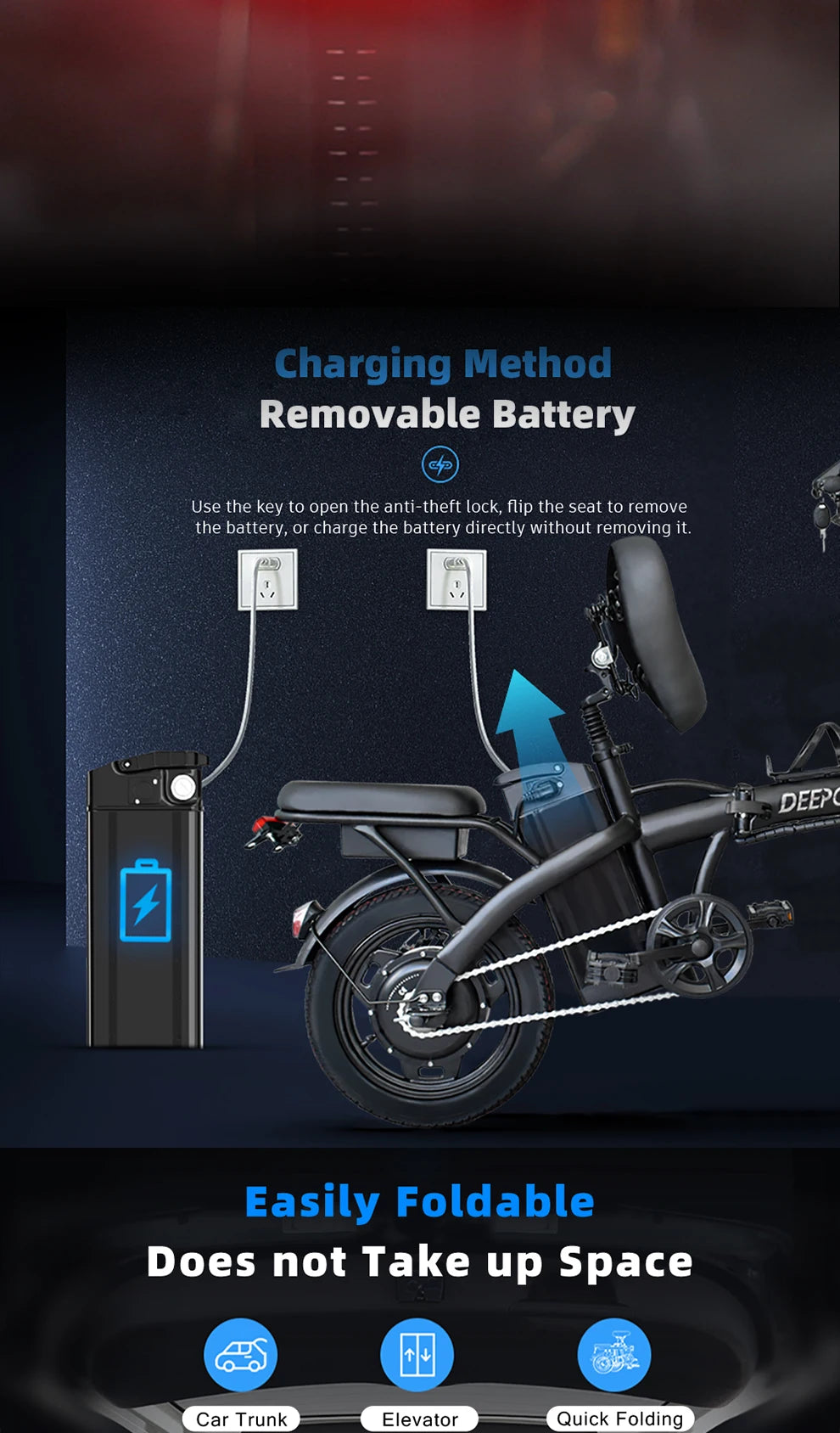 K100 400W Foldable Electric Bike — 48V 14-Inch