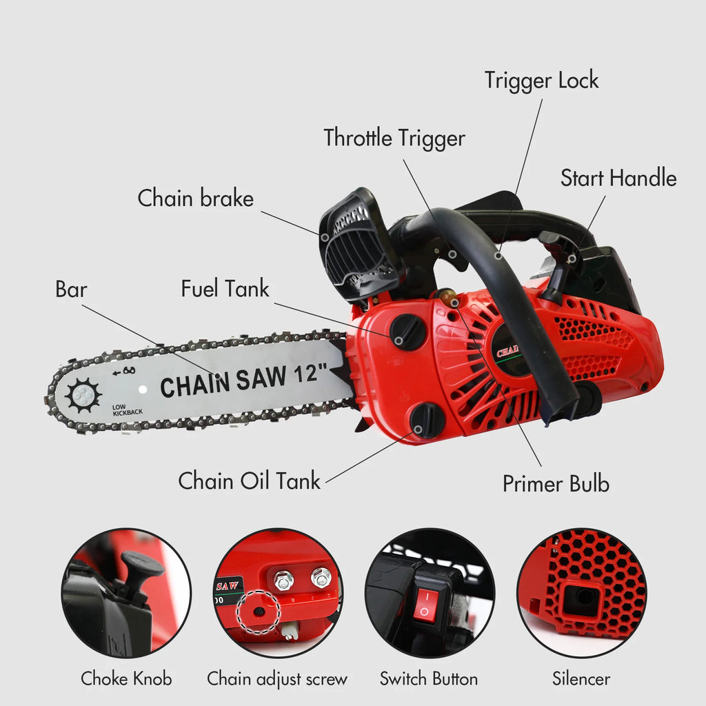 12-Inch Portable Gas Chainsaw — 1KW, 25.4CC, Lightweight for Tree & Branch Cutting
