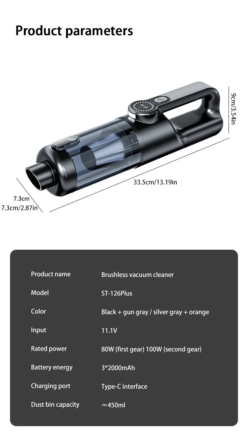 Wireless Car Vacuum Cleaner – One-Button Dust Dump, High Power Large Suction Mini Handheld