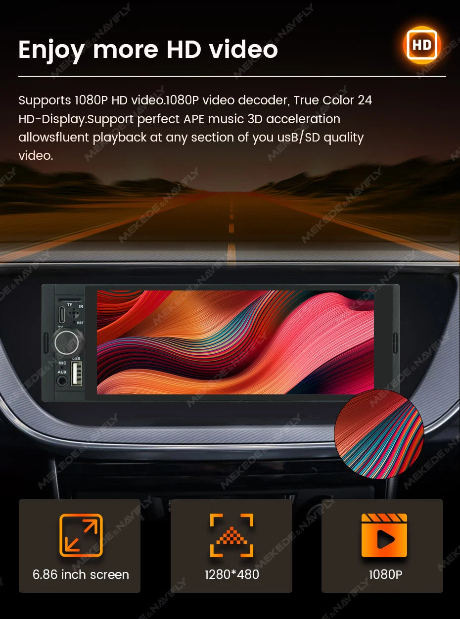 1-DIN 6.86" Car Radio MP5 Player – Wireless CarPlay & Android Auto, FM, Bluetooth, TF, AUX | Universal Fit