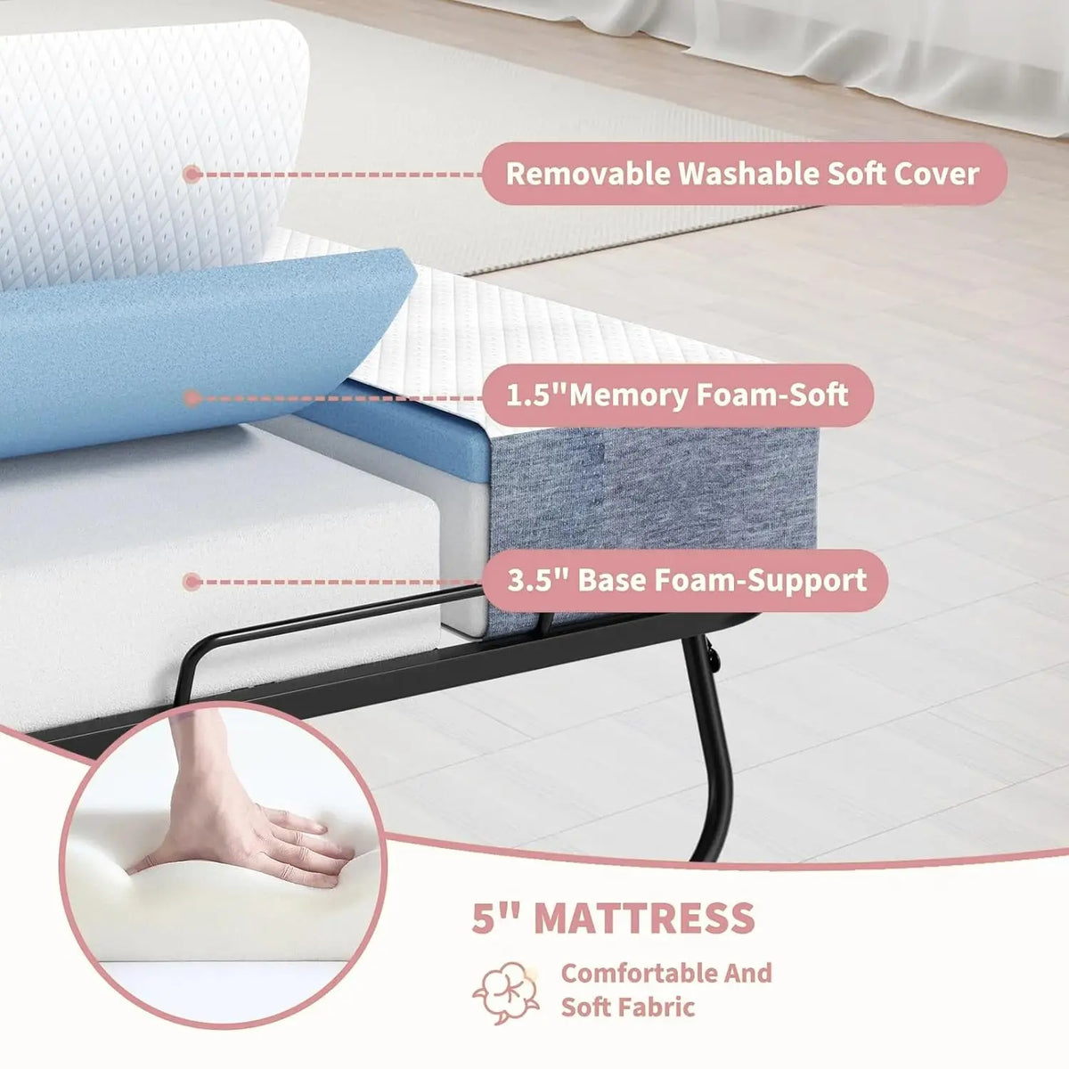 Full Size Folding Rollaway Guest Bed with Mattress – 75"x54", Space-Saving Fold-Up Design