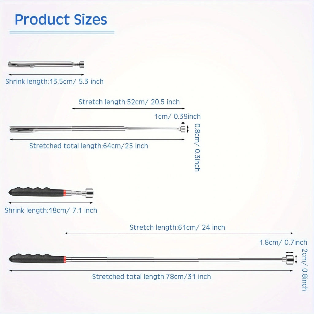 Reach the Unreachable. — Telescopic Magnetic Pick-Up Tool | Extendable Magnet for Hard-to-Reach Areas, 1pc & 2pc