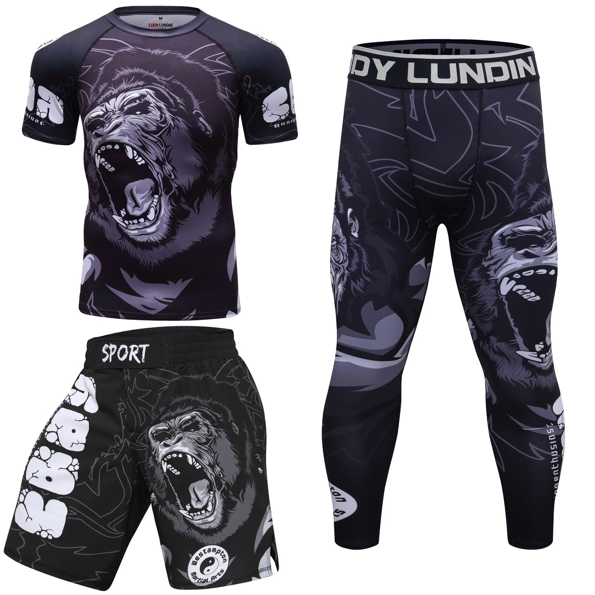 Men's MMA Rashguard BJJ 4-Piece Set – Gorilla Print Grappling Tracksuit