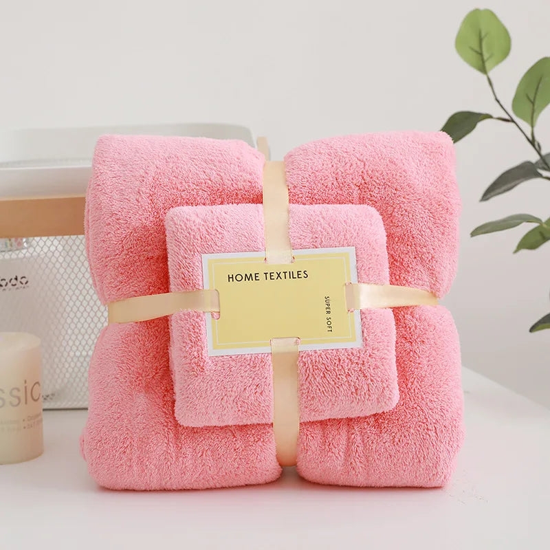 2-Piece Super Soft Coral Velvet Bath Towel Set – Highly Absorbent, Hotel & Spa Quality