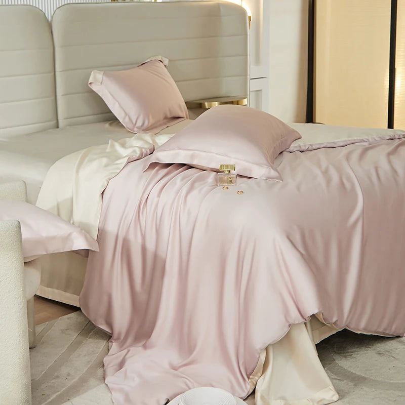 600TC Lyocell Bedding Set – Silky Soft Duvet Cover with Bed Sheet & Pillowcases, 13 Colors & 6 Sizes