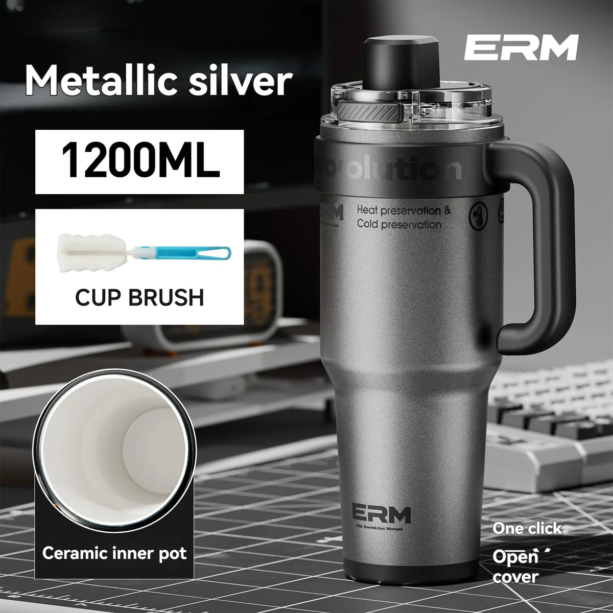 1200ml Insulated Tumbler with Straw & Handle