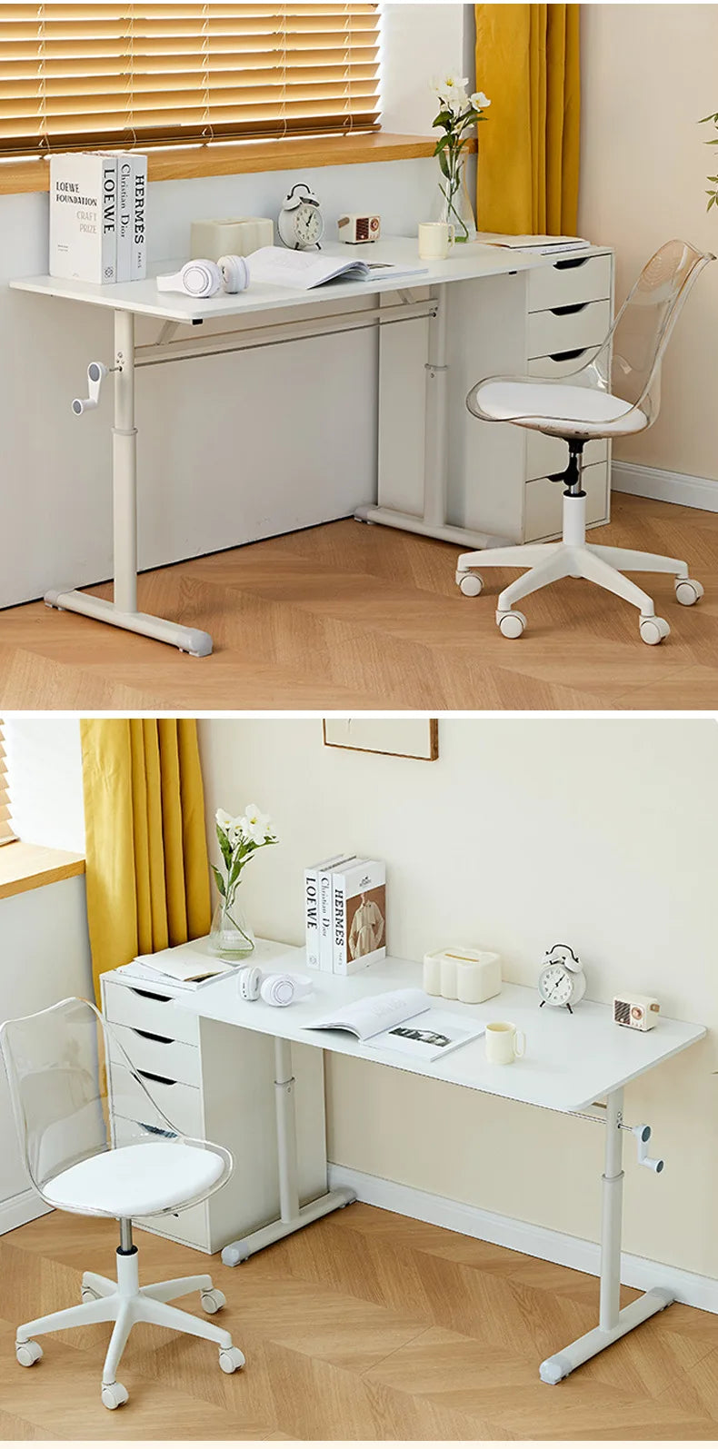Hand Crank Adjustable Height Desk Computer Desk & Office  Ergonomic Study Table Home Office Writing Gaming Desk for Kids Adults
