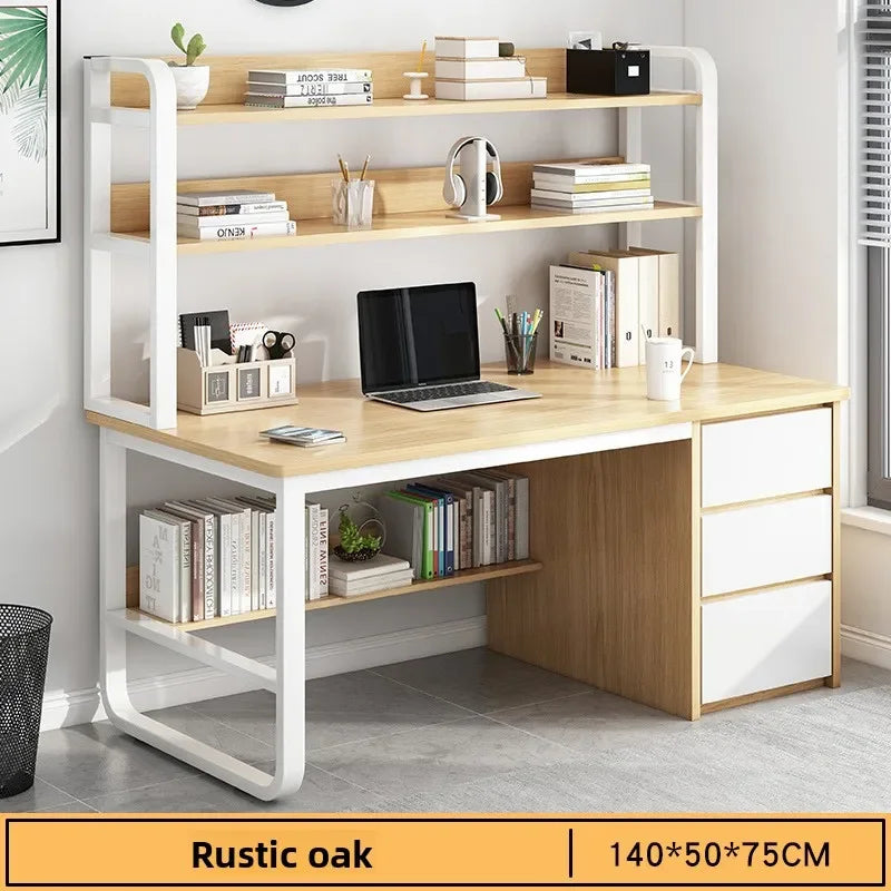 Modern Desk with Integrated Bookshelf — Student Writing Desk, Home Computer Desk & Bedroom Study Table