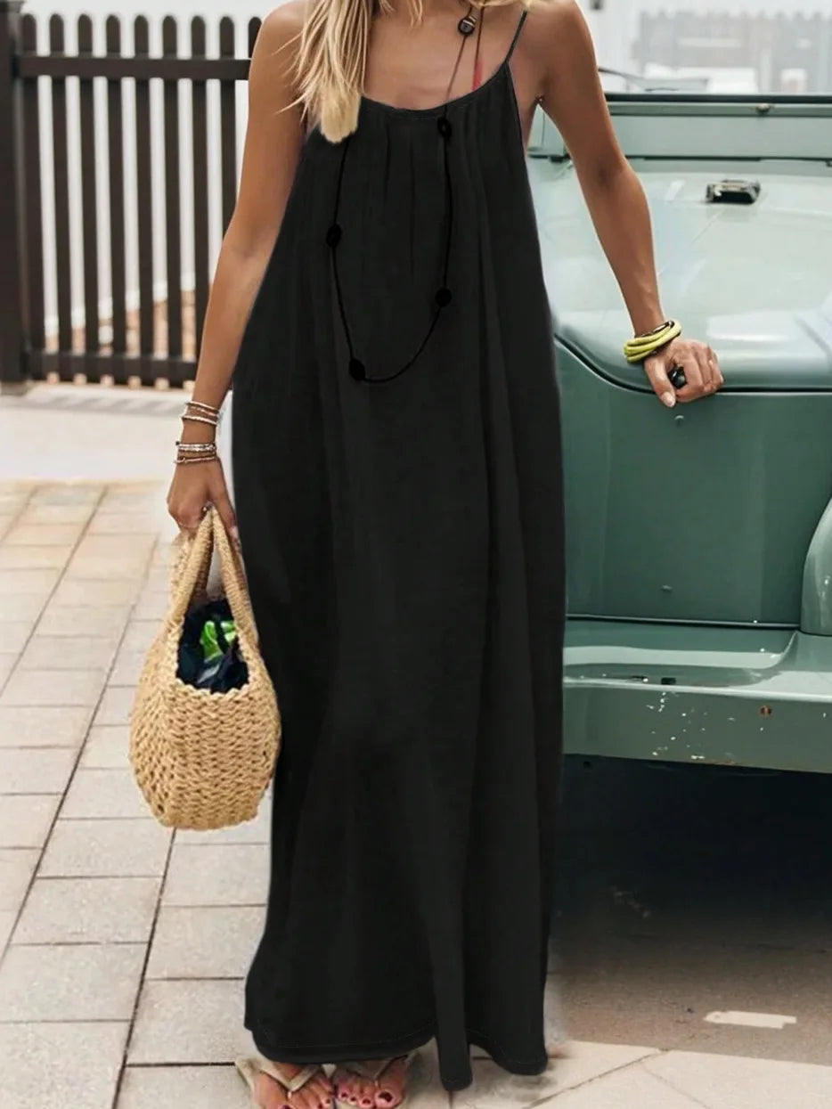 Women's Loose Spaghetti Strap Casual Homewear Dress – Solid Color Vacation Summer Dress 2026