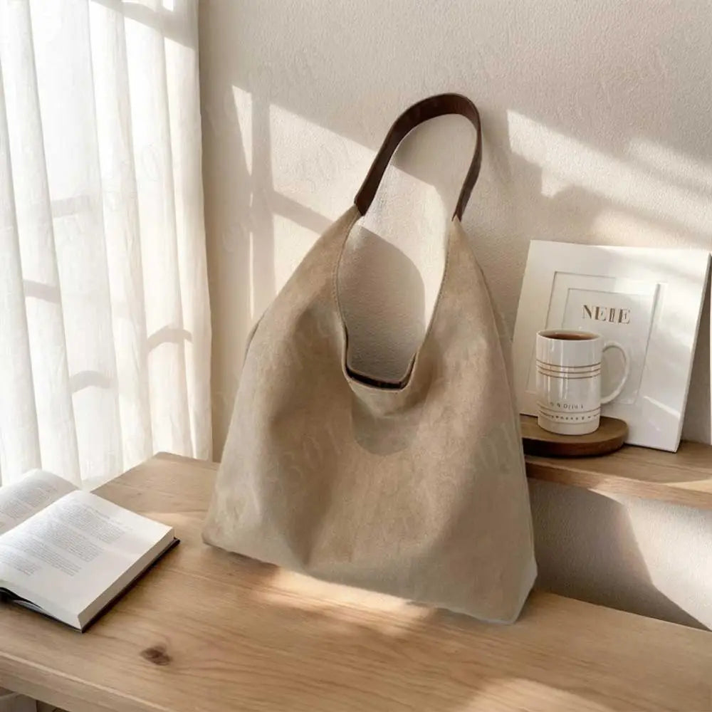 Vintage Suede Large Capacity Shoulder Tote Bag – Stylish Commuter Hobo Handbag for Women