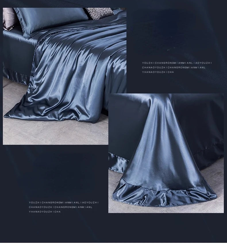 100% Pure Silk Bedding Set – 4-Piece Luxury Duvet Cover, Bedsheet & Pillowcases, Twin to King