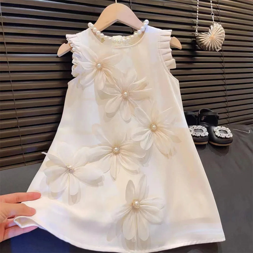 Girls 3D Flower Princess Dress — Elegant Wedding & Party Dress (2–7 Years)