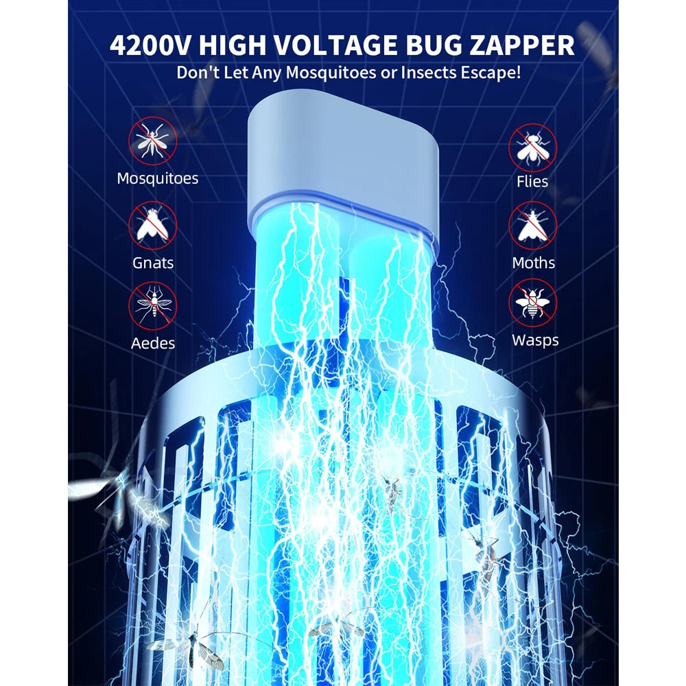 Minimoon Outdoor Bug Zapper — 15W UV, 4200V Grid, Dual LED Light, IPX4 Waterproof, 2100 Sq.Ft Coverage