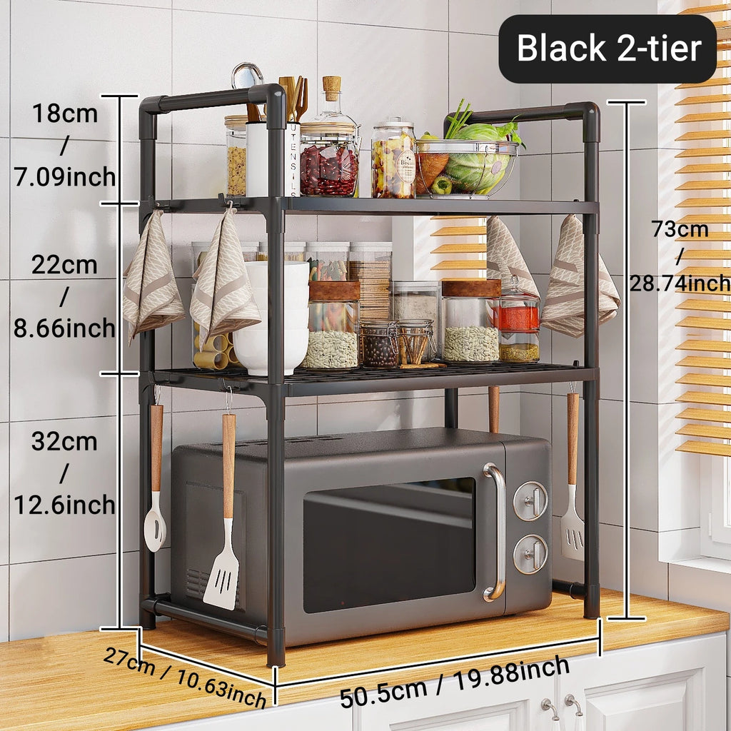 Metal Countertop Microwave & Kitchen Storage Rack — 2 & 3-Layer Utensil & Tableware Organizer