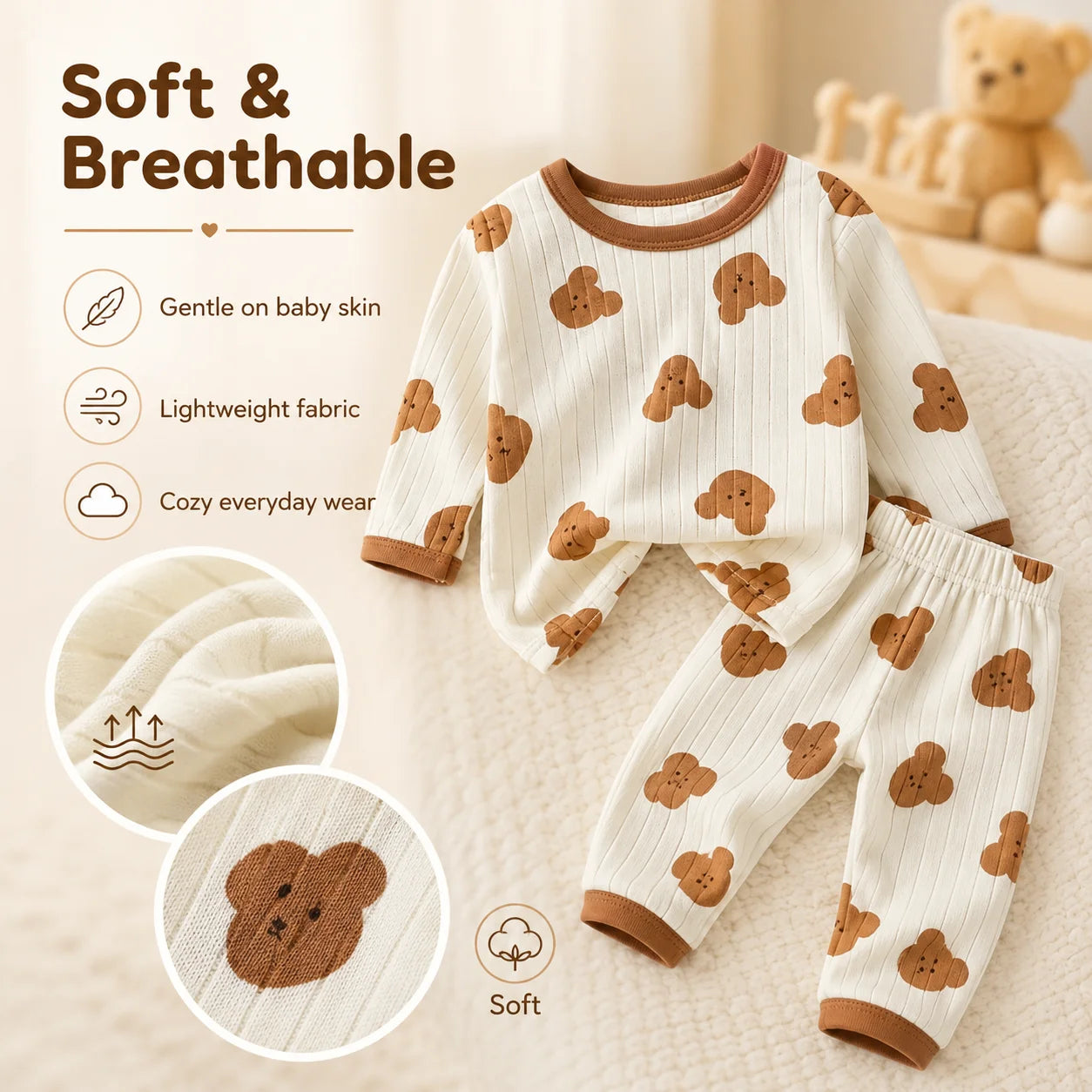 Kids' Long Sleeve Cartoon Pajamas | Lightweight Comfortable Fabric Sleepwear Outfit