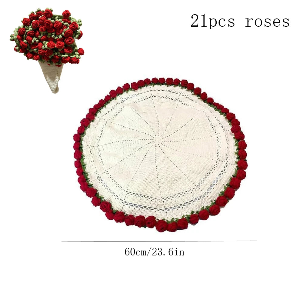 Rose Blanket Bouquet – Handmade Crochet Roses with Gift Bag, Valentine's Day & Birthday Gift for Girlfriend