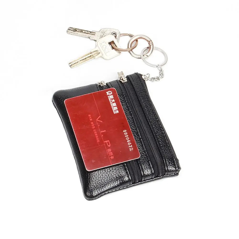 PU Leather Coin Purse with Key Ring – Waterproof Zipper Pocket Wallet & Credit Card Holder